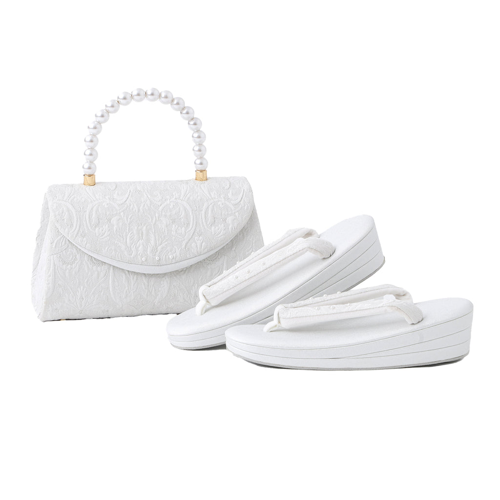 草履バッグ セット 留袖 訪問着 フォーマル 着物 振袖 結婚式 成人式 日本製 浅草謹製 パール手 白黒カブセ 玉入