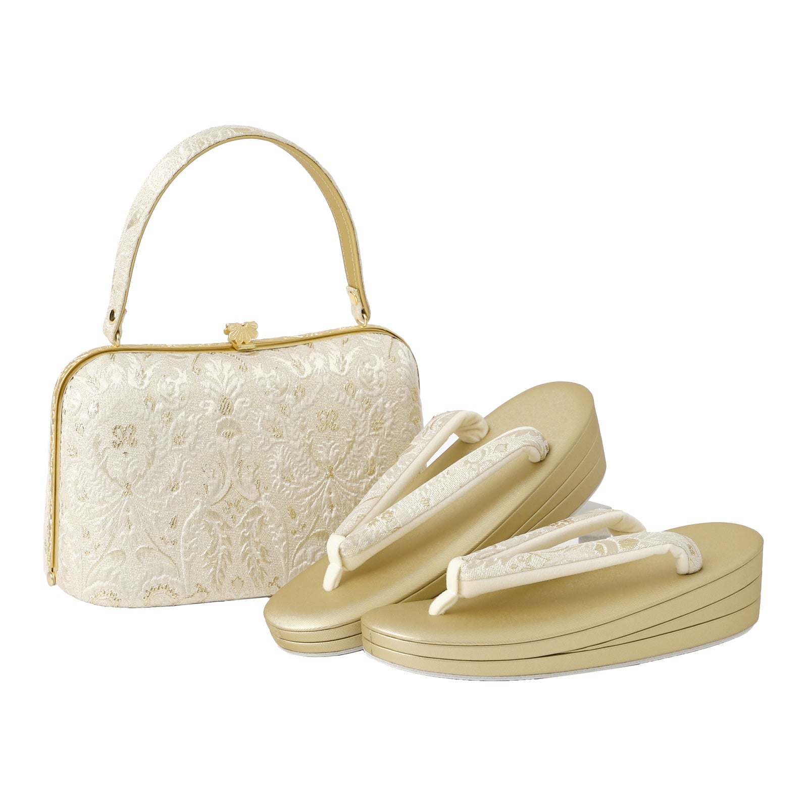 美品 和装バッグ 草履 M 22.5 23 23.5 24 成人式 結婚式 振袖 SOUBIEN（創美苑） 草履バッグセット 成人式 振袖 厚底 盛装 黒 白 金