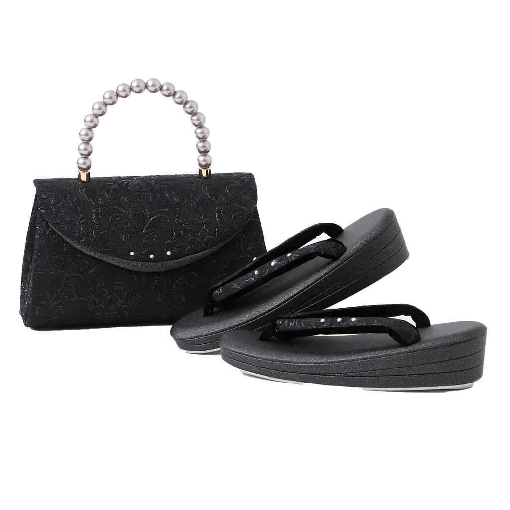 草履バッグ セット 留袖 訪問着 フォーマル 着物 振袖 結婚式 成人式 日本製 浅草謹製 パール手 白黒カブセ 玉入