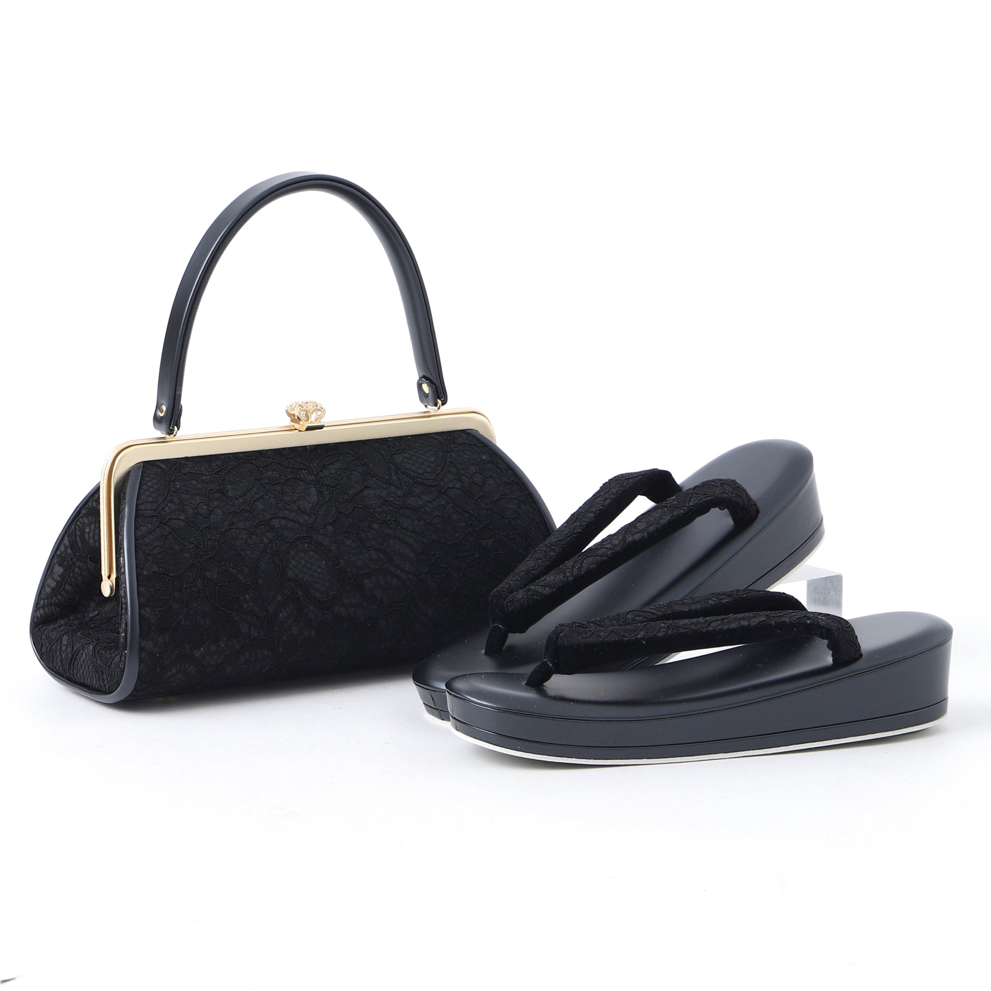 黒地に白の花柄 訪問着 和装バックセット AS-08